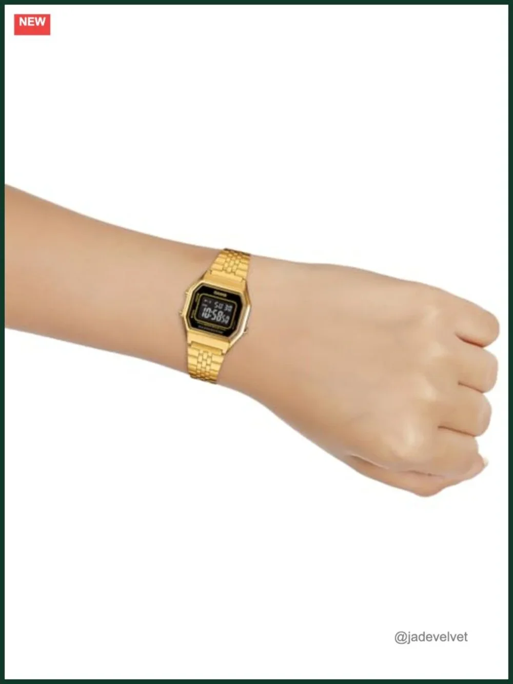 Women's Vintage Gold Stainless Steel Band Digital Watch Rectangle Face LED